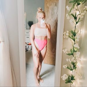 high waisted fuchsia swim bottoms